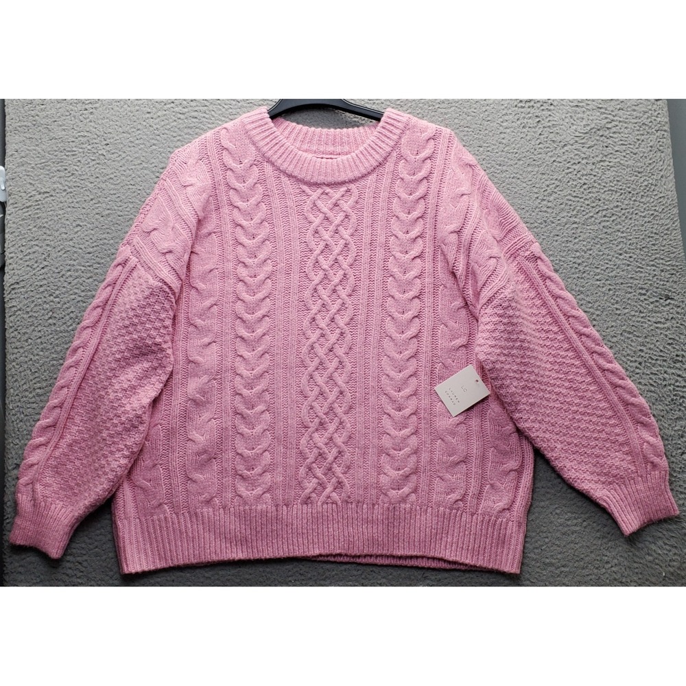 LC Lauren Conrad Sweater Women 3X Pink Chunky Knit Long Sleeve Crewneck Pullover